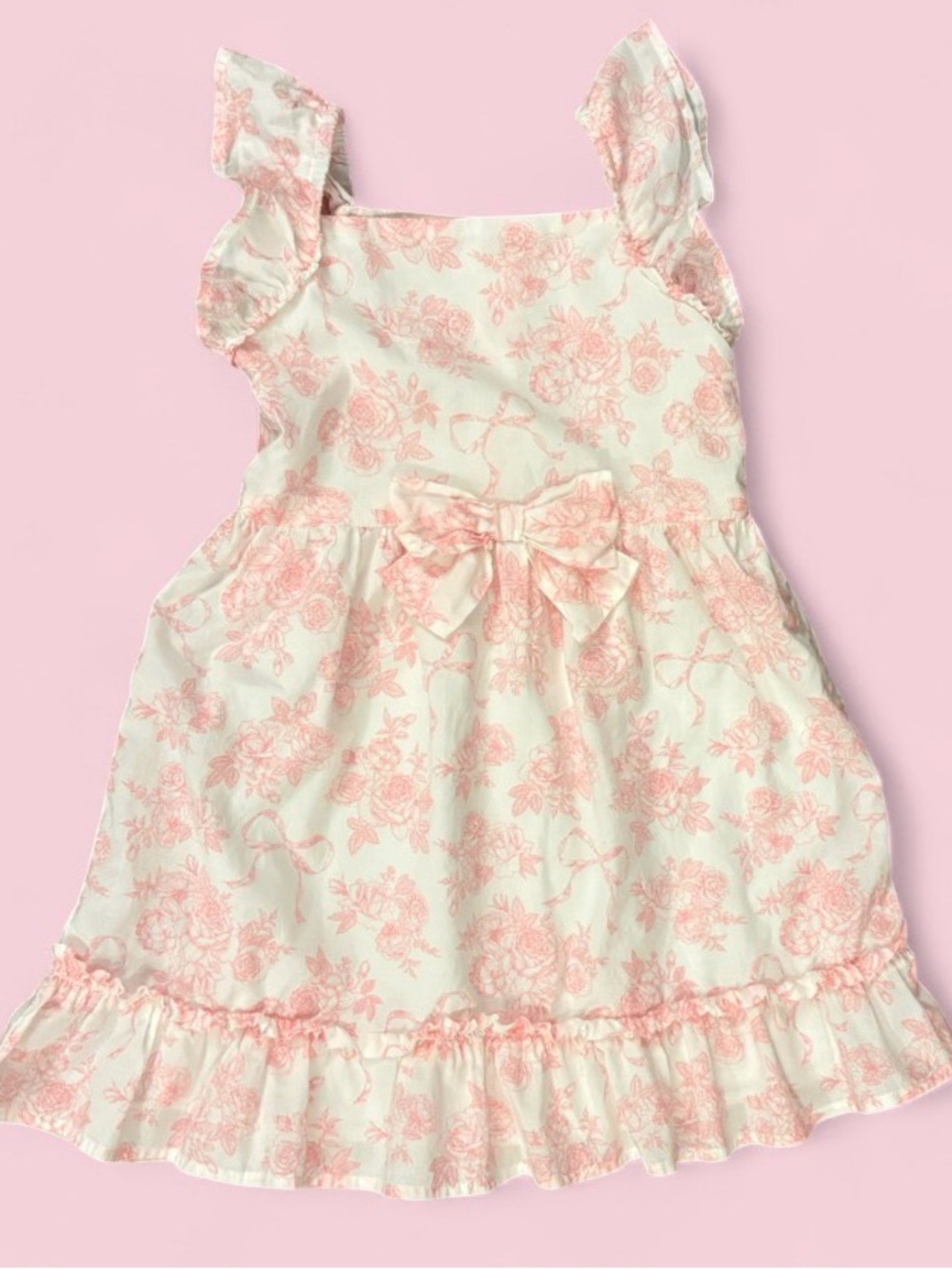 Gymboree Pink Toile Bow Detail Ruffle Hem Floral Dress Girls Size 6